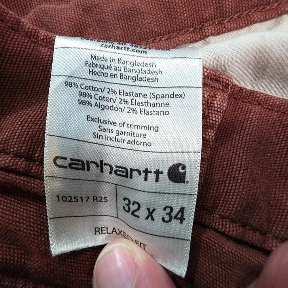 Carhartt Pants Mens 32x34 Brown Relaxed Fit Canvas Carpenter Workwear Stretch
